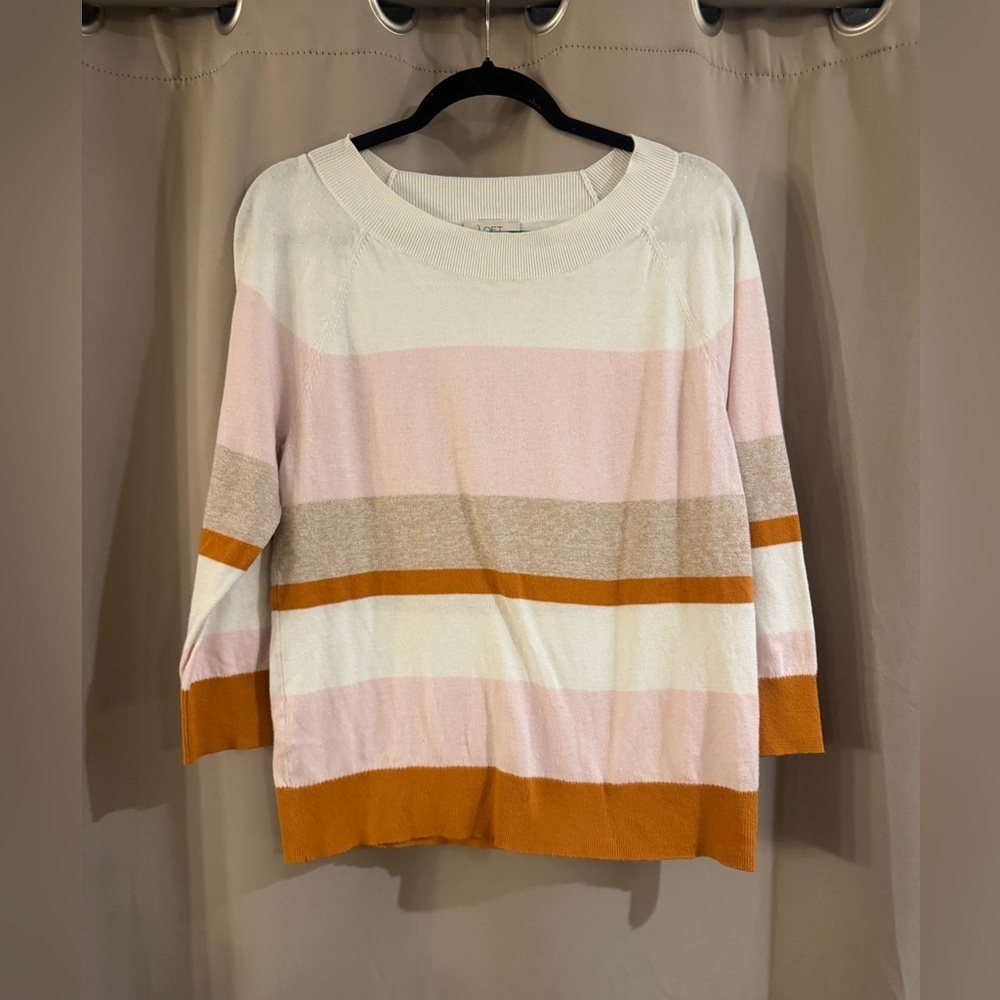 LOFT Multicolor Striped Crew Neck Sweater